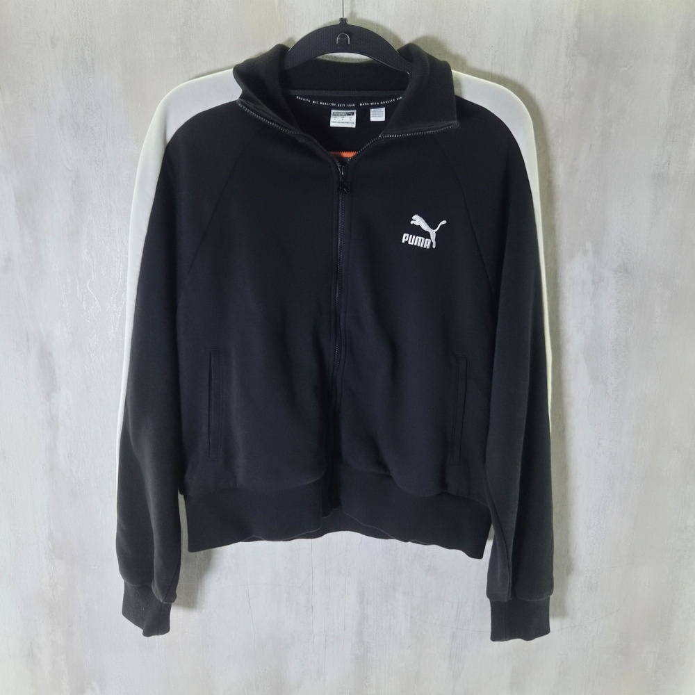 Puma Jacket Mens Large Black White T7 Track '68 Full Zip Stand Collar Athletic